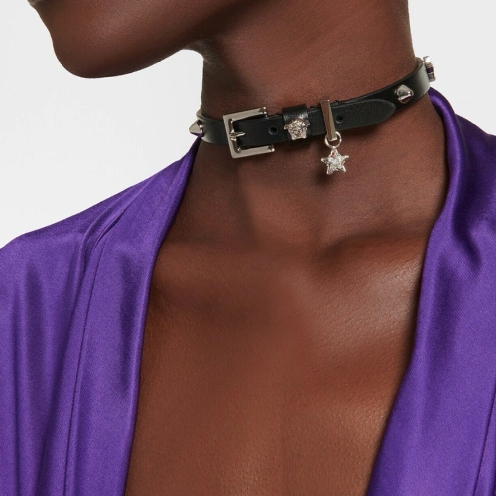 Versace La Medusa embellished leather choker